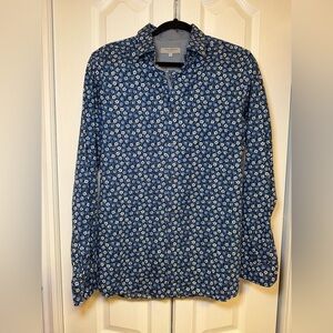 TED BAKER - Floral Men's Blue Business Casual Floral Button Down Shirt Office